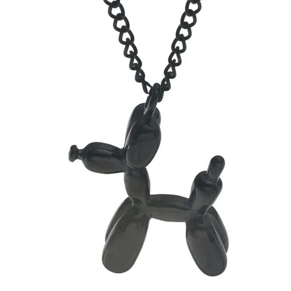 Black Balloon Dog Shape Pendant Necklace - Picture 5 of 6